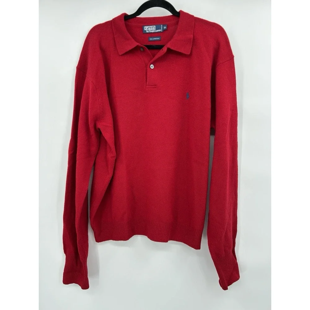 Polo Ralph Lauren Mens Lambswool Polo Sweater Size XL Red‎ Preppy Old Money LOGO